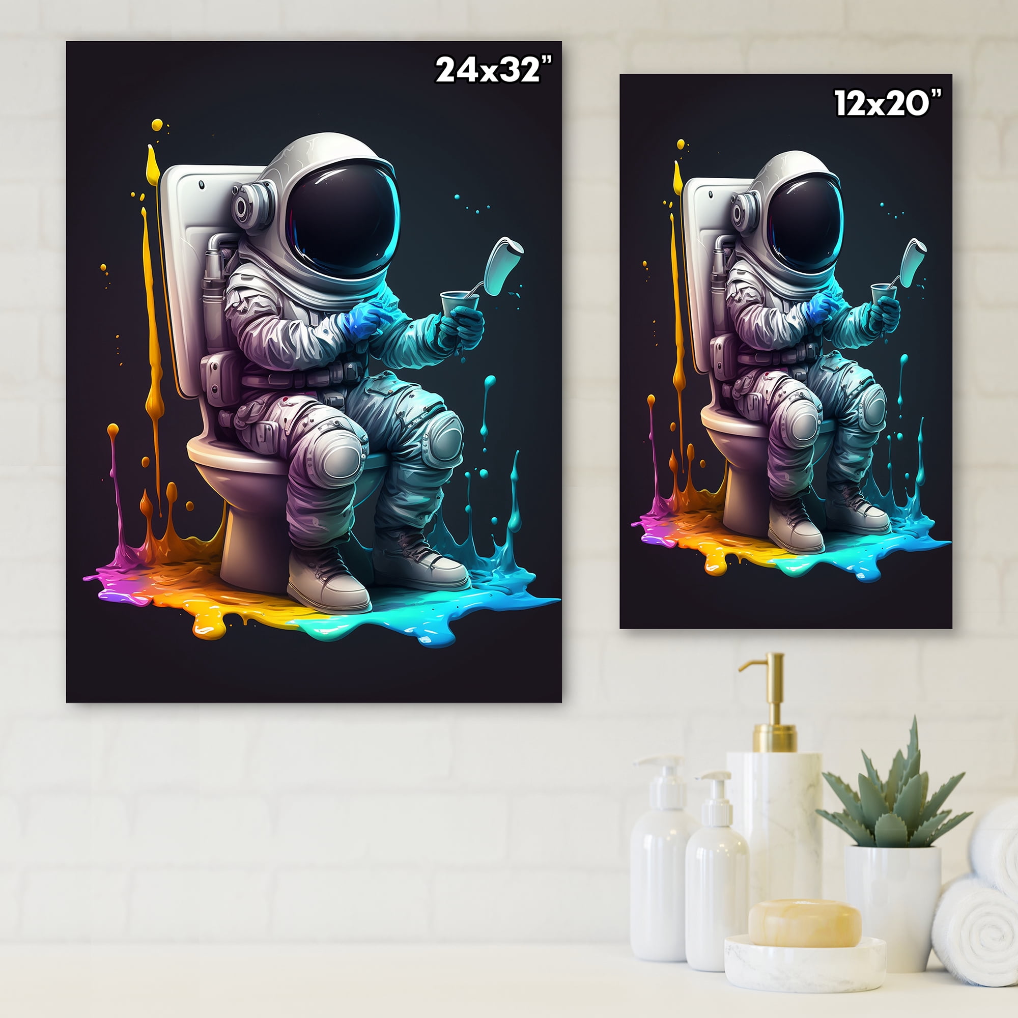 Designart Astronaut Sitting On The Toilet II Canvas Wall Art