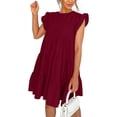 thumbnail image 2 of ZAXARRA Femmes Mode Manches Volants Robe Couleur Unie Robe Élégante pour les Dames, 2 of 8