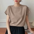 thumbnail image 2 of JGGSPWM Women's Oversized Crew Neck Short Sleeve Casual Loose Summer Cropped Workout T-Shirt Tops Cotton Khaki 2XL, 2 of 4