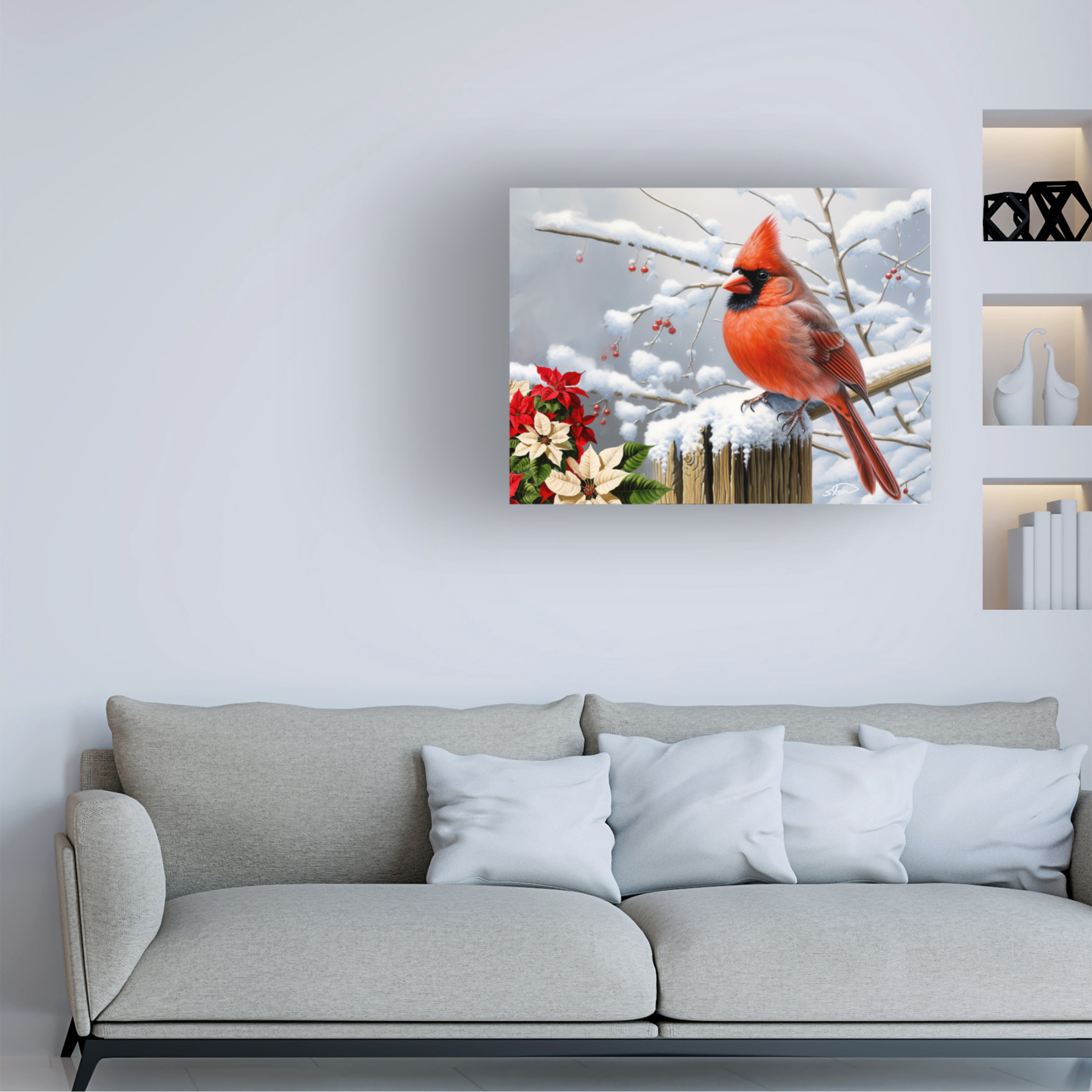 Canvas Wall Art - Stewart 'Winter Frost Cardinals' Wall Art for Living Room, Bedroom, or Office Décor by Trademark Fine Art - 32 x 24 Inches