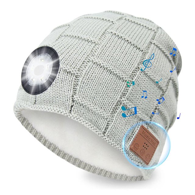 Gorro Con Luz Led, Gorro De Música Con Bluetooth Recargable Por Usb, Gorro De Punto De Invierno, Linterna Para Hombres Y Mujeres, Correr Al Aire Libre, Ciclismo Yuarrent AP008119-01