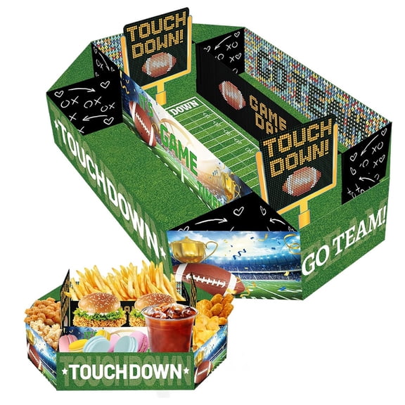 KUNPENG 3pc Football Party Serving Tray Set - "TOUCHDOWN GO TEAM" Game Day Snack Platters, Super Bowl Decorations, Large Plastic Football Themed Trays for Wings, Nachos & Gameday Treats