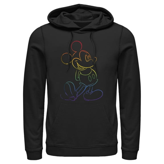 Men's Mickey & Friends Rainbow Mickey Mouse Outline Pull Over Hoodie Black 2X Large