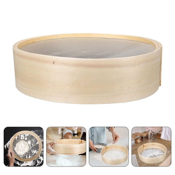 BESTYASH Wooden Round Flour Sifter with Fine Mesh for Kitchen Baking and Garden Soil