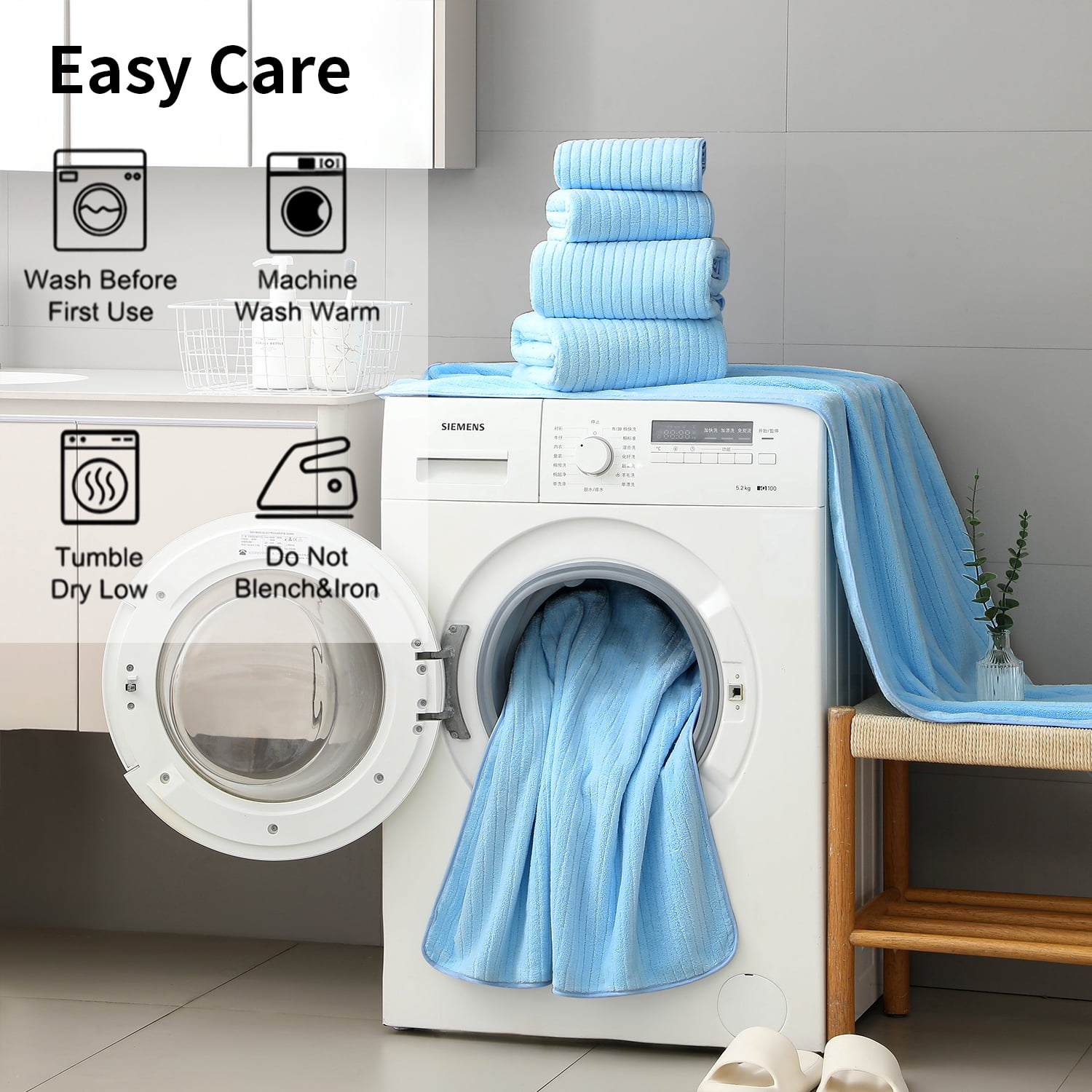 Covina Home 4 Pack Light Blue Bath Towel Set Microfiber Bathroom Towel Set Ultra Soft Plush Oversized Towels Adult Luxury Bath Sheet