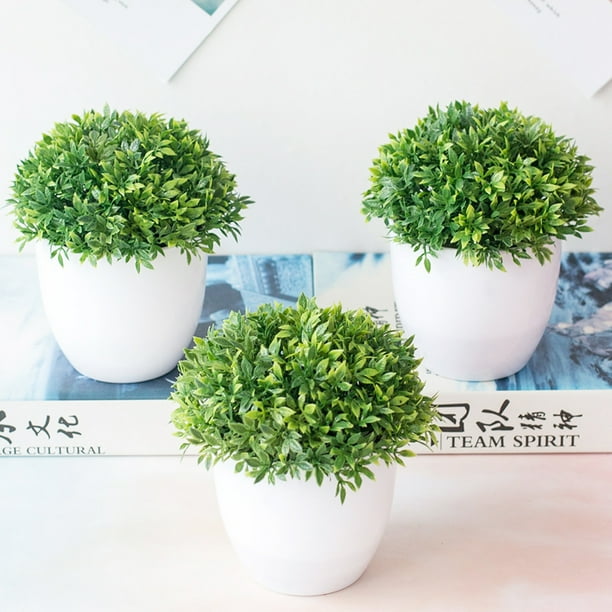 Yirtree Mini Plastic Artificial Plants Grass in Pot/Small Artificial