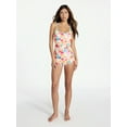 thumbnail image 2 of No Boundaries Bright Palms Scoop Neck Romper One-Piece Swimsuit, Women's XXS-XXL, 2 of 5