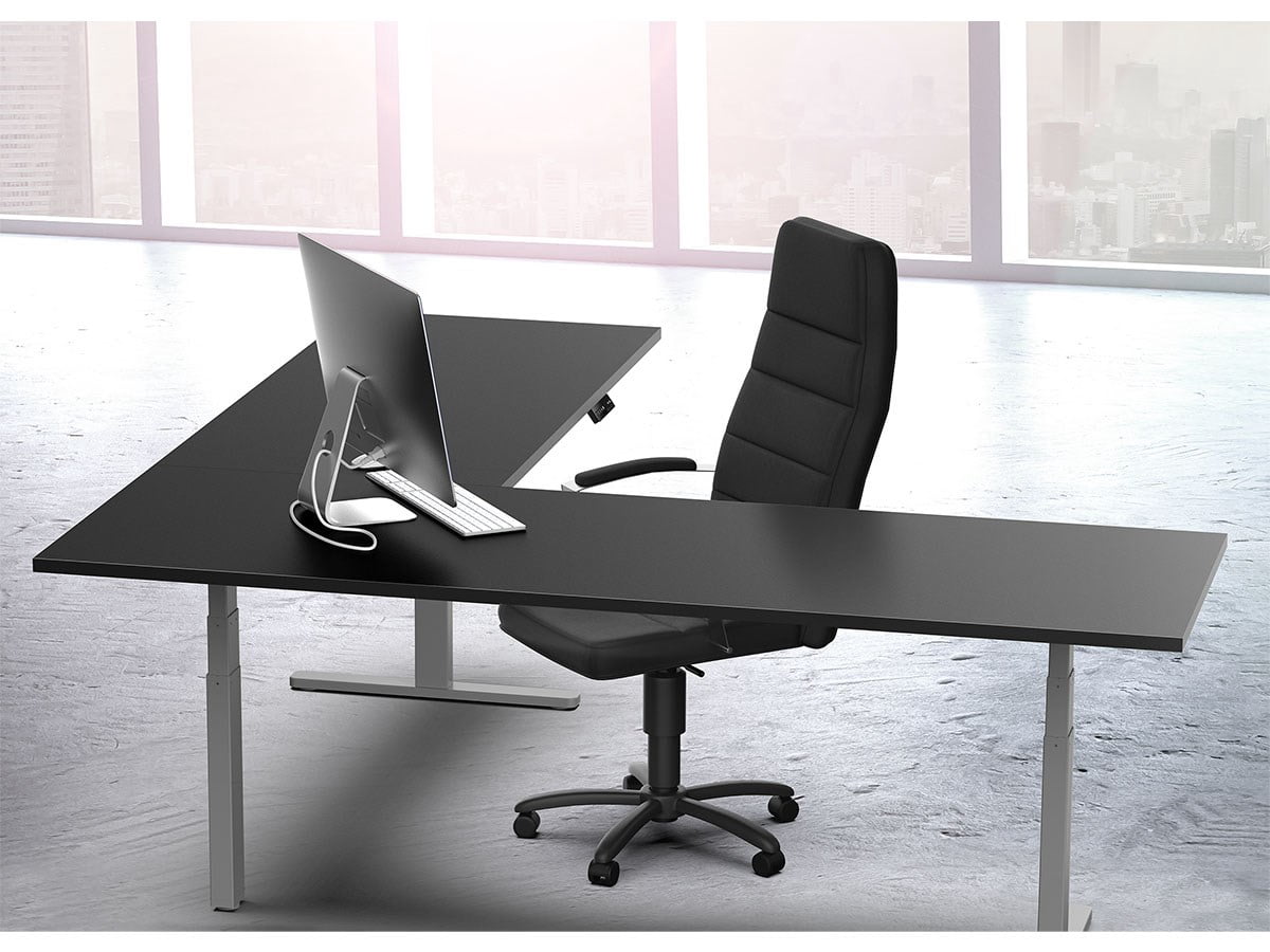 Monoprice Triple Motor Height Adjustable Sit-Stand Corner Desk Frame - Gray, 3 Leg Corner, L Shaped Table Base, Programmable Memory Settings