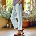 thumbnail image 3 of Striped Linen Pants Women Summer Elastic Waist Straight Leg Cropped Pants Casual Boho Beach Trousers, M, 3 of 6
