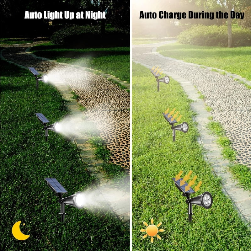 2-Piece Set Solar Outdoor Flood Lights Adjustable Angle White Light LED Landscape Lights IP65 Waterproof Wall Lights Auto-Sensing Illumination Ideal for Courtyards, Gardens, Driveways, and Pool Areas