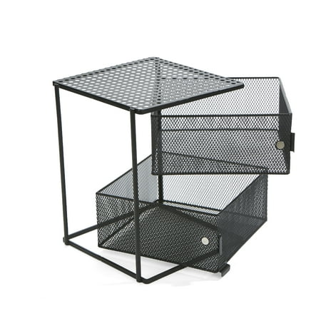 - Mind Reader Rotating Magnetic Kitchen Spice Rack Napkin Holder 2 Tier Shelf, Baskets, Drawers with Magnets, Black
