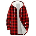thumbnail image 2 of ZUKMRJPC Womens Long Hoodies Full Zip Up Vintage Plaid Casual Hooded Jackets Winter Fleece Lined Warm Comfy Long Outwear with Pockets, 2 of 4
