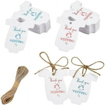 100 Pcs Thank You for Popping by-Tags Newborn Onesie Favors Labels High-end Cardstock Footprint Paper Gift with Jute Cord for Newborn Shower Birthday Party Favors Pink Blue