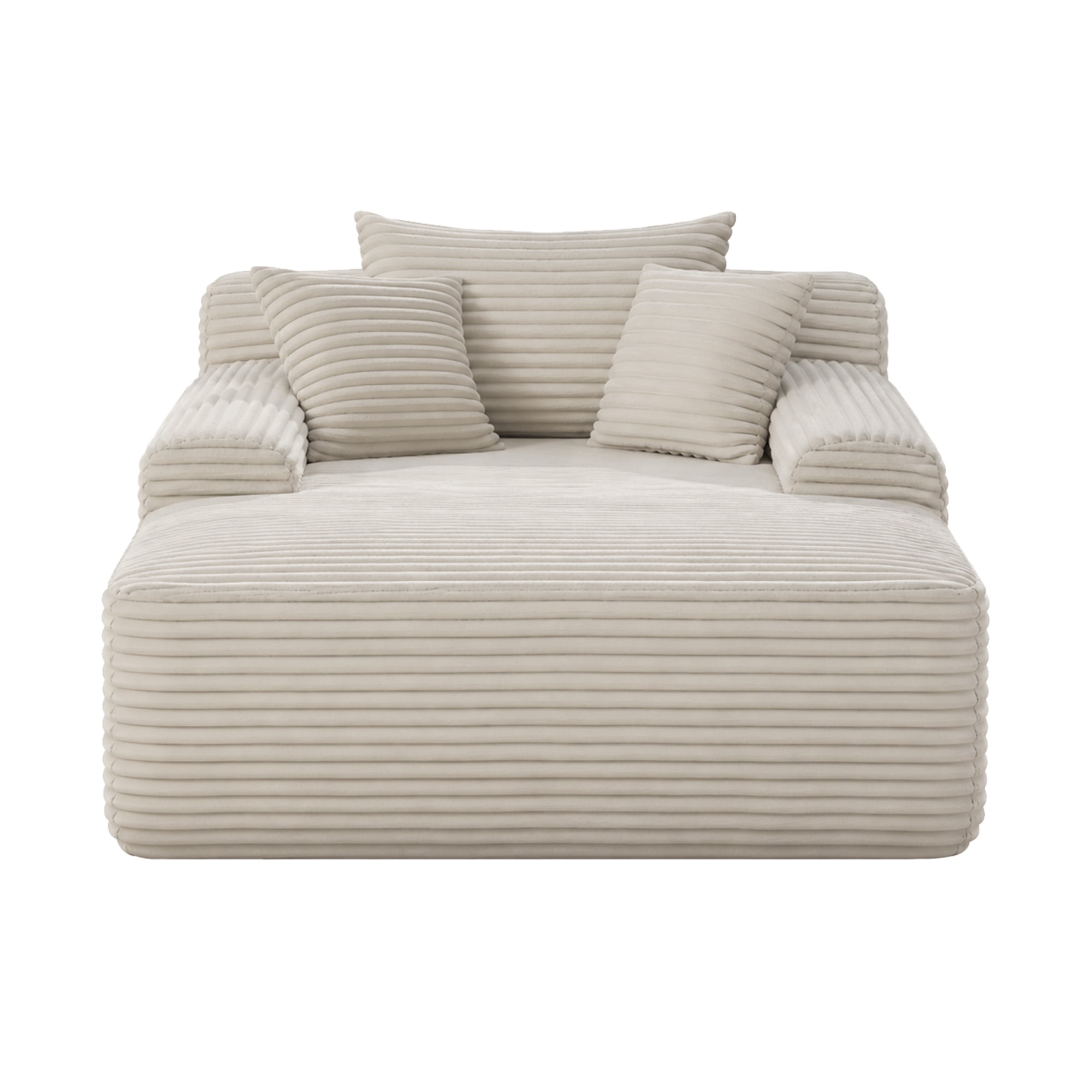Leumius Oversized Chaise Lounge Chair Indoor, Cozy Boneless Sleeper Sofa Bed with Wide Armrest & Throw Pillows for Living Room,Bedroom,No Assembly Required,White(Plush)