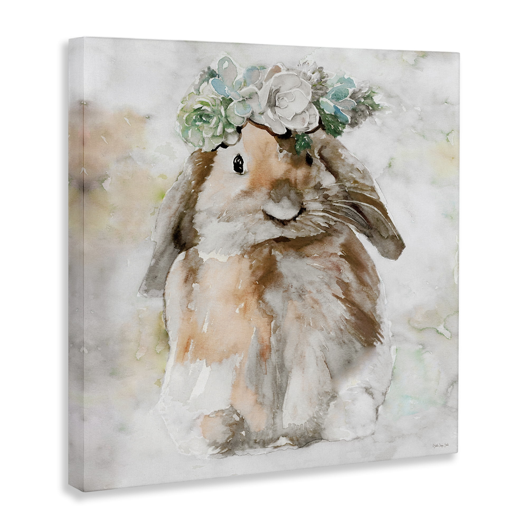 Stupell Industries Bunny & Spring Floral Crown Animals & Insects Painting Gallery Wrapped Canvas Art Print Wall Art, 30 x 30