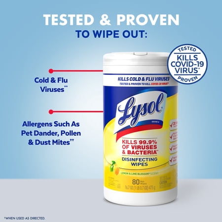 (6 PACK) LYSOL® DISINFECTANT WIPES, MULTI-SURFACE ANTIBACTERIAL CLEANING WIPES, LEMON AND LIME BLOSSOM, 80 COUNT