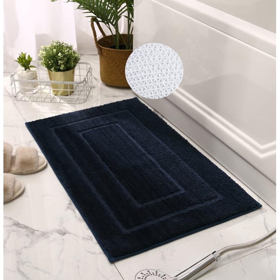 Soft Dark Blue Microfiber Bathroom Rug Non-Slip Absorbent 16" x 24" Geometric Pattern Bathtub Mats Washable
