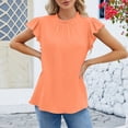thumbnail image 1 of Fiudx Ofertas Relámpago Blusa Informal de Moda para Mujer, Top Liso de Manga Corta con Cuello Redondo y Pliegues, 1 of 6