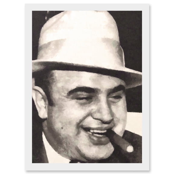 Painting Portrait Gangster Al Capone Cigar Crime Artwork Framed Wall Art Print A4