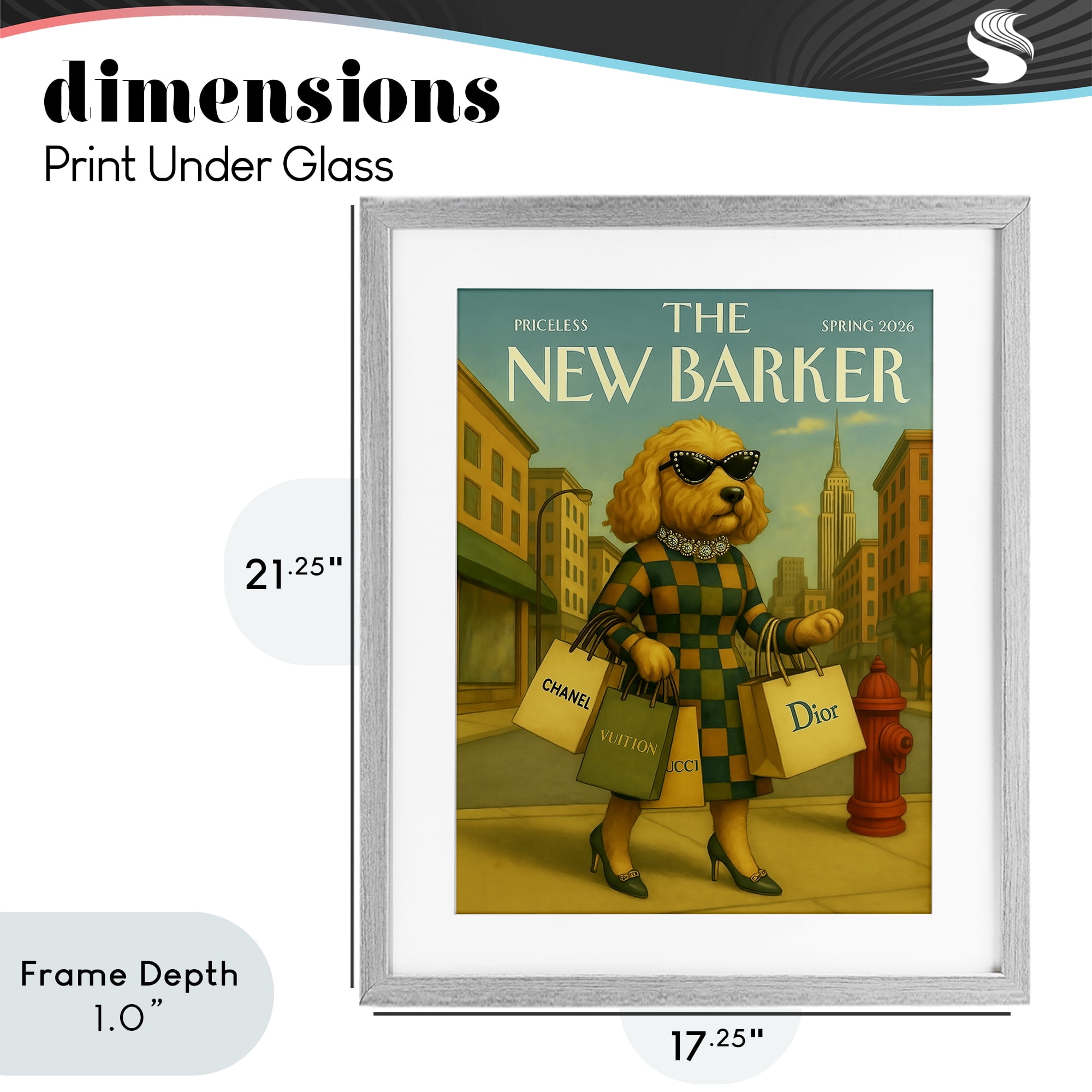 Stupell Industries New Barker Dog Magazine Gray Framed Print Under Glass, design by Grotto Studios