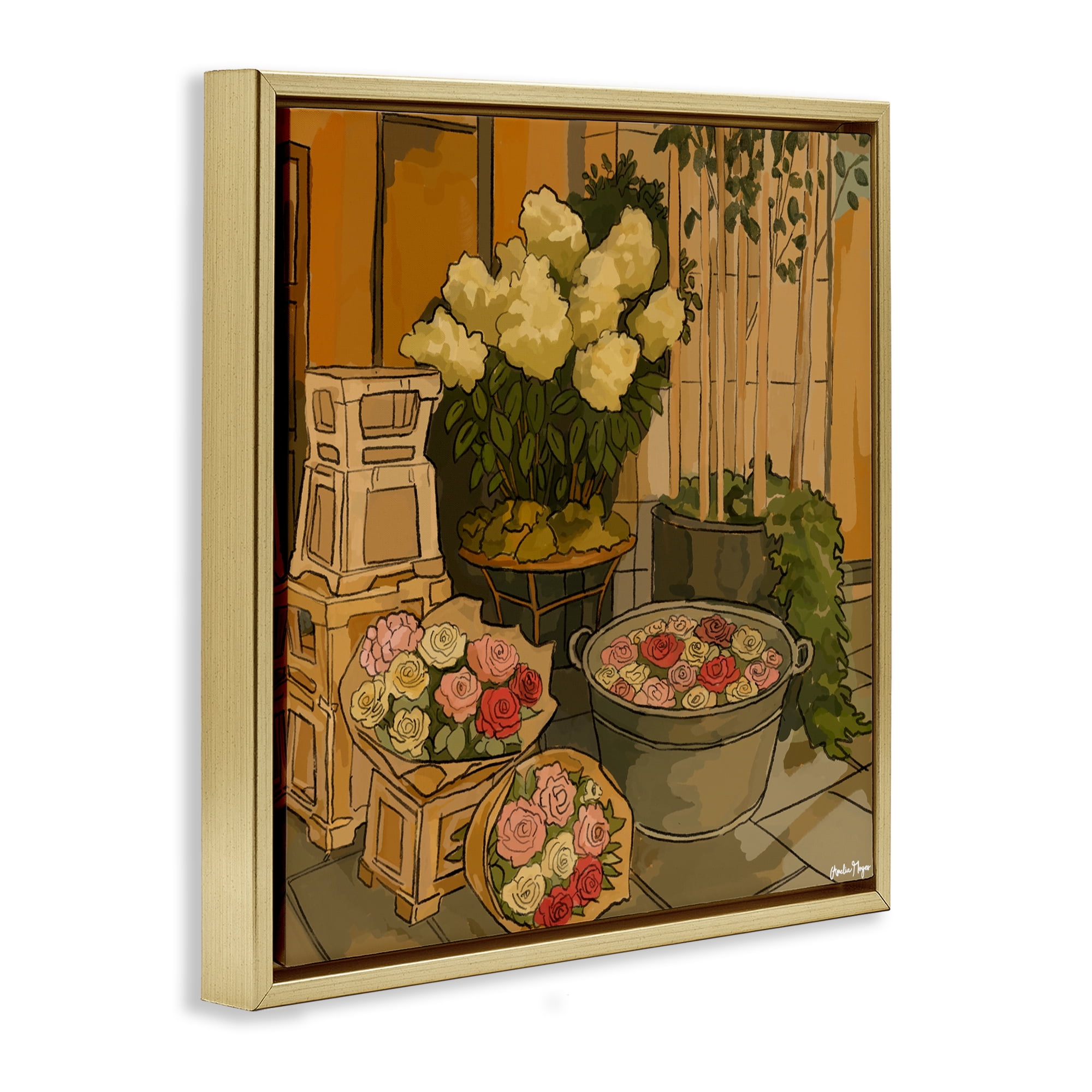 Stupell Industries London Town Flowers Gold Framed Floater Canvas Wall Art, design by Amelia Noyes