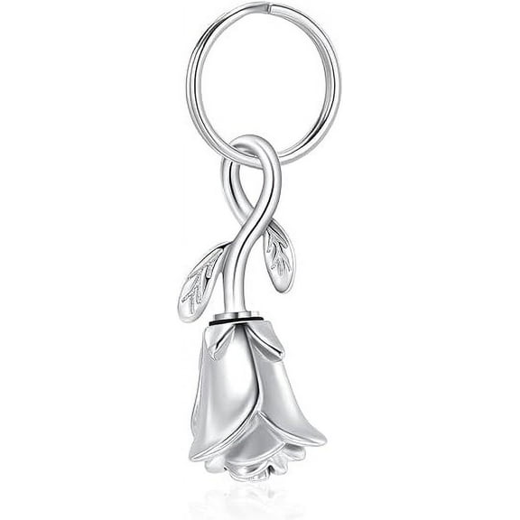Rose Flower Urn Keychain Cremation Jewelry for Ashes Urn Stainless Steel Memorial Pendant Gift Funeral Keepsake