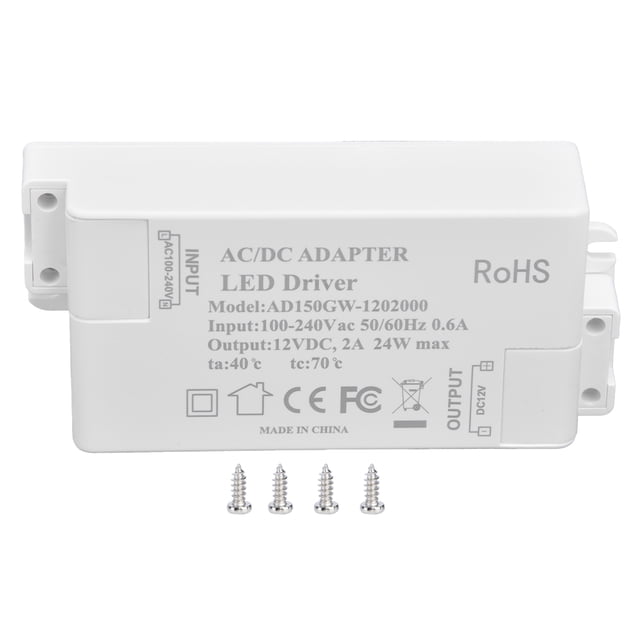 Controlador LED de voltaje constante, 12 V CC, 24 W, 2 A, multifuncional, para bricolaje, transformador de luz LED, CA 100-240 V