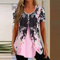 thumbnail image 1 of ICHUANYI Clearance Womens Summer Printed Patchwork Buttons Short Sleeve Rround-Neck Casual Blouse Tunic Tops(Pink, S) ICHUANYI WER2023081504180, 1 of 4