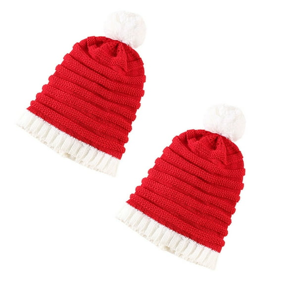 2PC Adult Knitted Santa Hat Christmas Hat Knit Winter Warm Beanie Xmas Hat