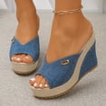 thumbnail image 6 of Samdudou Espadrille Wedges Womens Summer Open Toe Canvas Upper Jute Wrapped Slide Dressy Casual Daily Wear Ladies Outdoor Vacation Beach Shopping Essential Footwear, 6 of 9