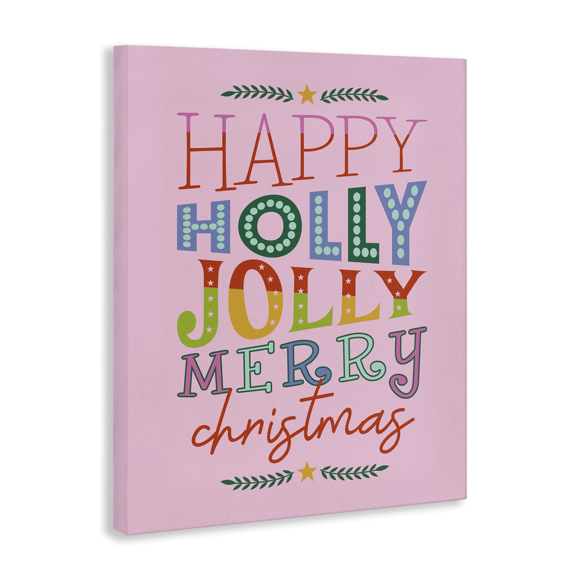 Stupell Industries Happy Holly Jolly Xmas Holiday Painting Gallery Wrapped Canvas Art Prints Wall Art, 24 x 30