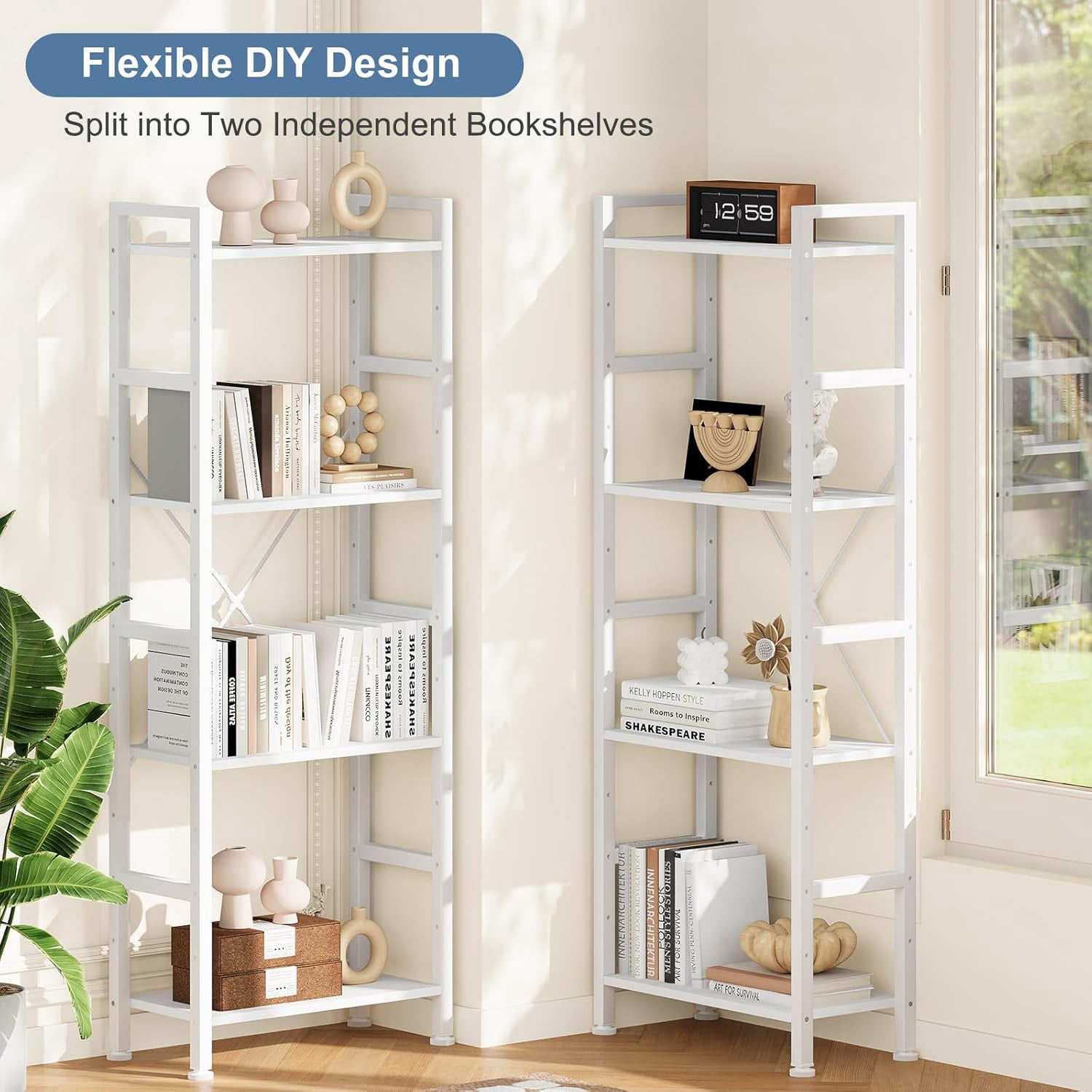 Atilioo Triple Bookshelf, 4-Tier Wide Bookcase with 11 Open Tall Display Shelves, Modern Industrial Book Shelves for Living Room Home Office, White