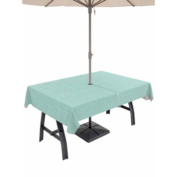 Outdoor Tablecloths with Umbrella Hole & Zipper, Linen Mint Green 60 x102 Inch Rectangle Tablecloths, Modern Minimalist Pure Solid Color Waterproof Table Cloth, Patio/Pool/Picnic Table Covers