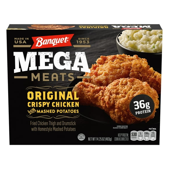 Banquet Mega Meats Original Crispy Chicken with Mashed Potatoes, Frozen Meal, 14.25 oz (Frozen)