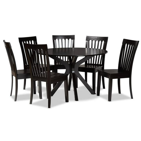 Bowery Hill Dark Brown Finished Wood 7-Piece Dining Set