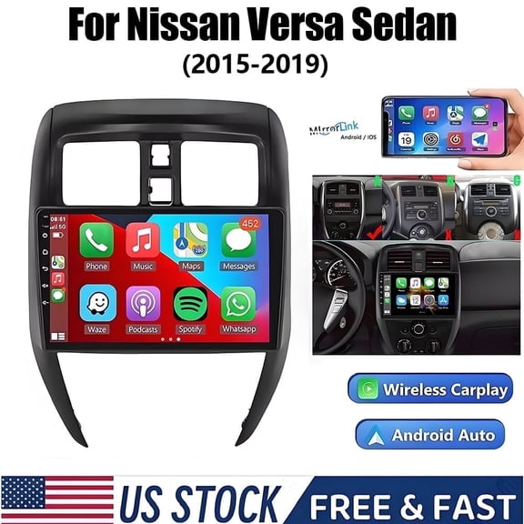 Eforcase Car Radio for Nissan Versa Sedan 2015-2019 Android Stereo with Carplay Android Auto, 10" Touch Screen Bluetooth Radio Support GPS Navigation WiFi FM SWC USB Mirror Link