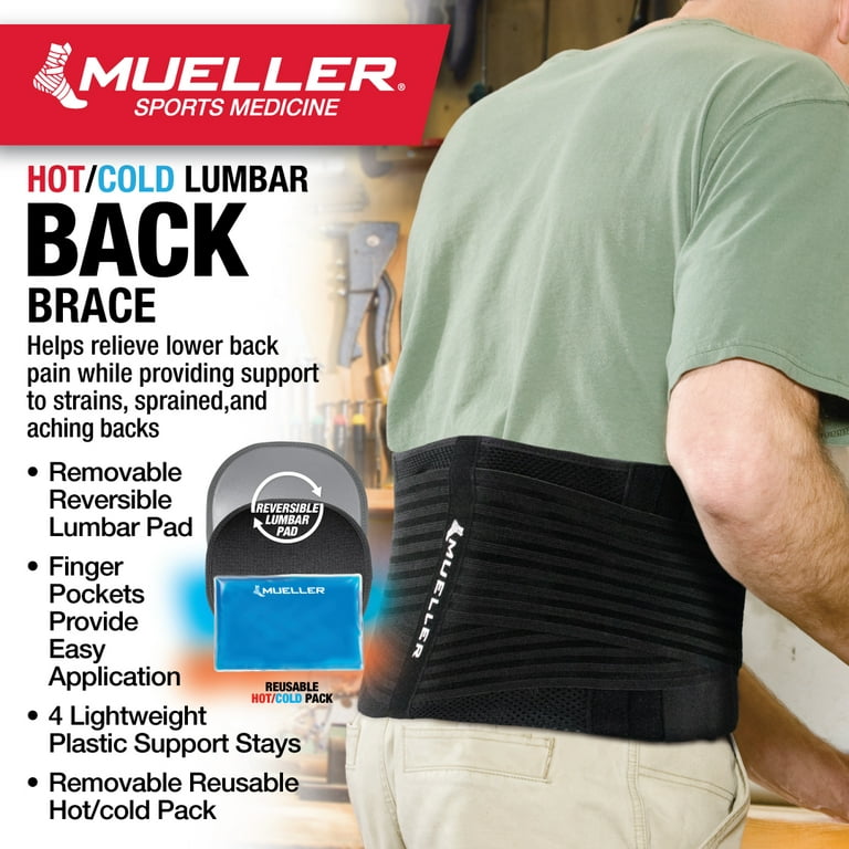 Mueller Lumbar 4-in-1 Back Brace with Hot Cold Pack. One Size Fits Most