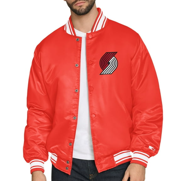 Men's Starter Red Portland Trail Blazers Printed Team Logo Satin Varsity Full-Snap Jacket