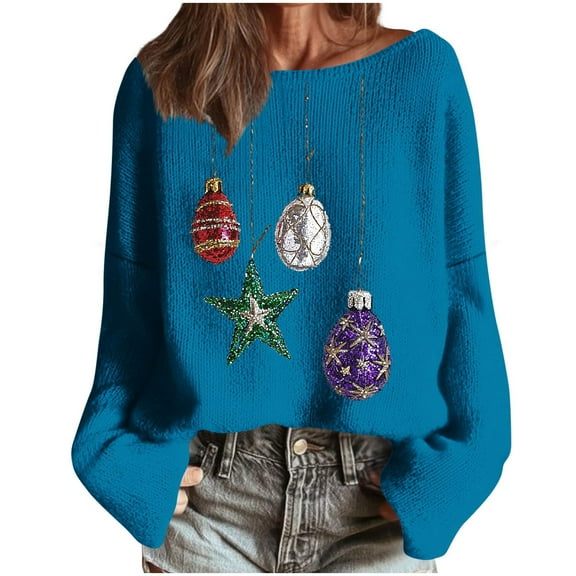 Womens Christmas Sequin Sweatshirt Christmas Light Sweater Xmas Long Sleeve Shirts Holiday Crewneck Pullover Tops