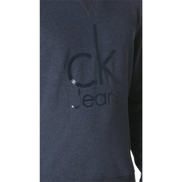 Calvin Klein Men\'s Mixed Media Ckj Logo Crew Neck Sweatshirt, Navy,XXL - US