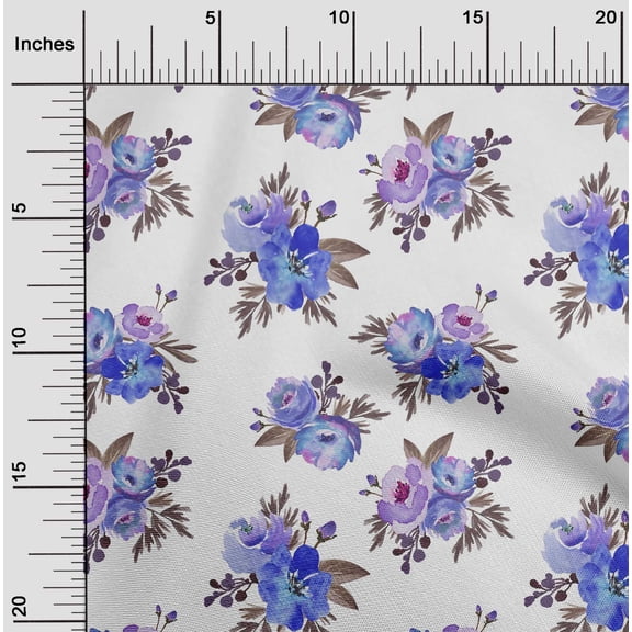oneOone Cotton Cambric Fabric Watercolor Leaves & Peony Floral_Printed Fabric 1 Yard 56 Inch Wide
