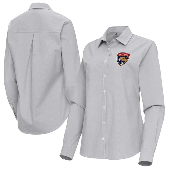 Women's Antigua Gray Florida Panthers Porter Woven Tri-Blend Long Sleeve Button-Up Shirt