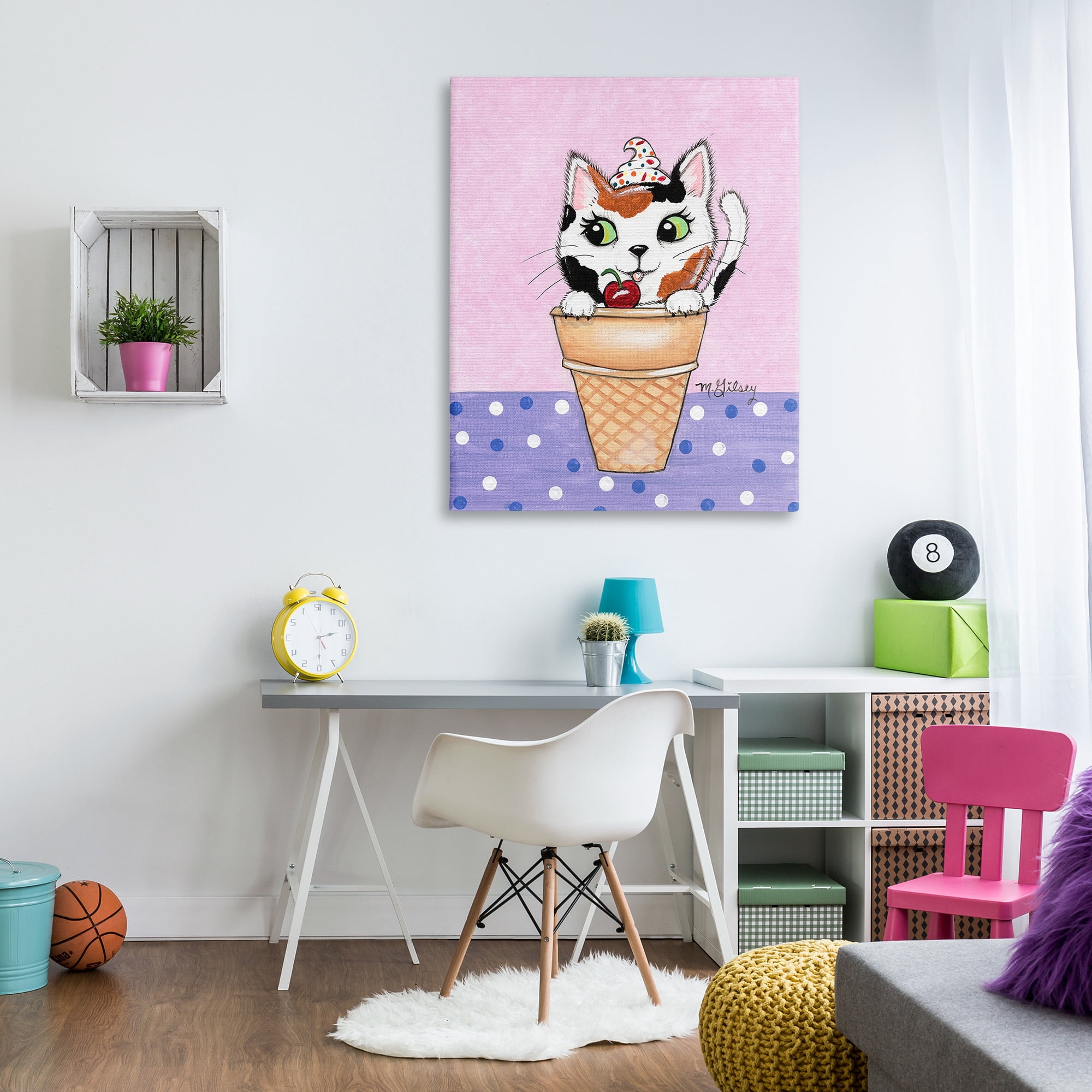 Stupell Industries Polka Dot Cat Sundae Animals & Insects Painting Gallery Wrapped Canvas Art Print Wall Art, 36 x 48