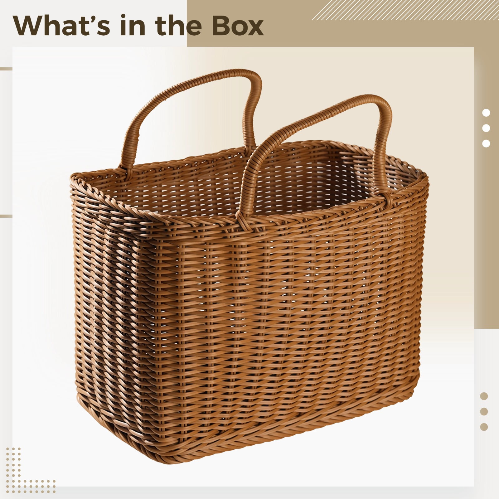 Plastic Wicker Storage Basket Large, Extra Large Plastic Wicker Basket for Picnic and Grocery, Long-Lasting Rectangular Basket with Handles, Large Wicker Storage Basket for Outdoor Use