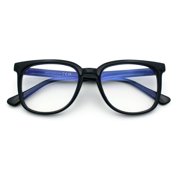 Nerdy Thin Keyhole Horn Rim Plastic Hipster Blue Light Filter Computer Glasses Black