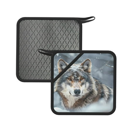

Matuu Majestic Snowy Wolf for Square Silicone Anti-hot Pad for Kitchen Potholders Hot Dishers Spoon Holder