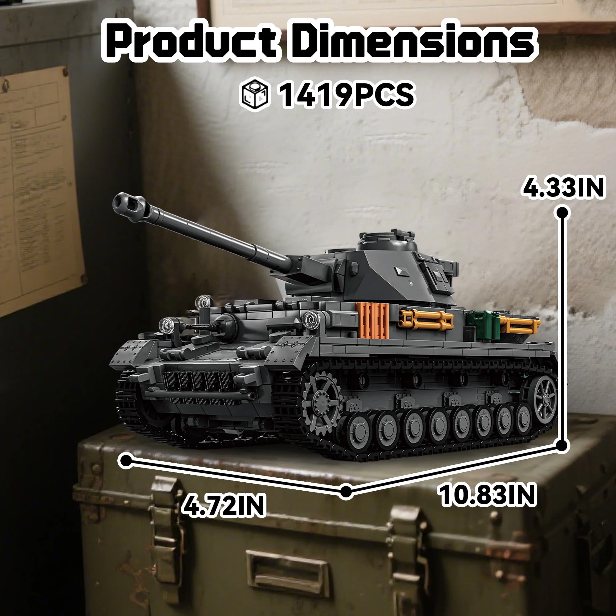 GZBrick PZ.KPFW.IV AUSF.F2 Tank Building Sets WW2 Military Toy for Adults Boy Compatible with Lego 1419PCS