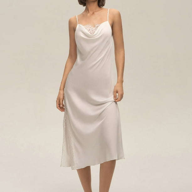 Camisón de mujer con tirantes y encaje, ajustable, cómodo y para el hogar.