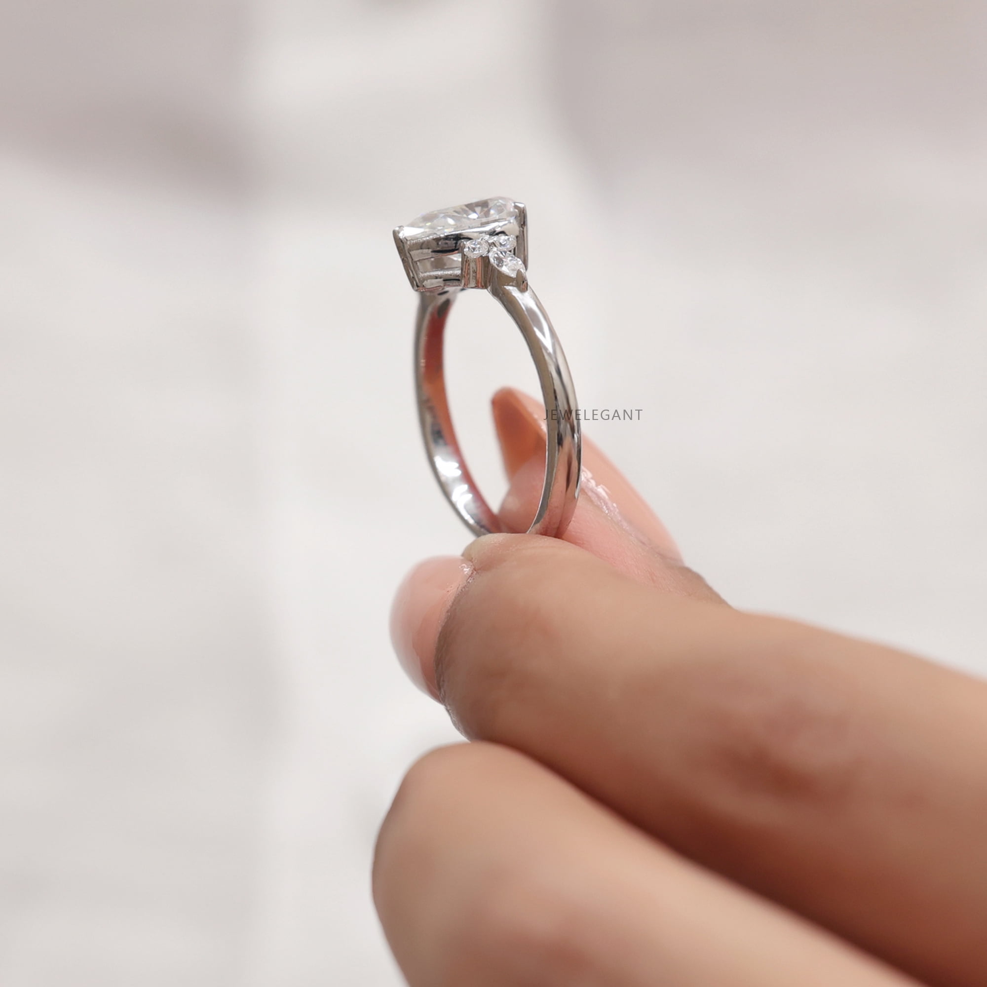 Jewelegant 2 Carat Pear Shape Moissanite Engagement Cluster Ring for Women
