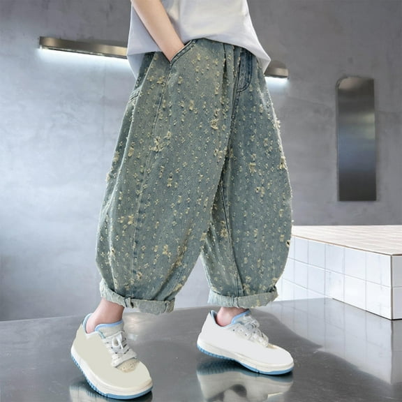 HAOTAGS High Rise Long Jeans Childs Loose Wide Leg Cargo Trousers Bootcut Pocket Boys Hop Streetwear Blue 3 Years